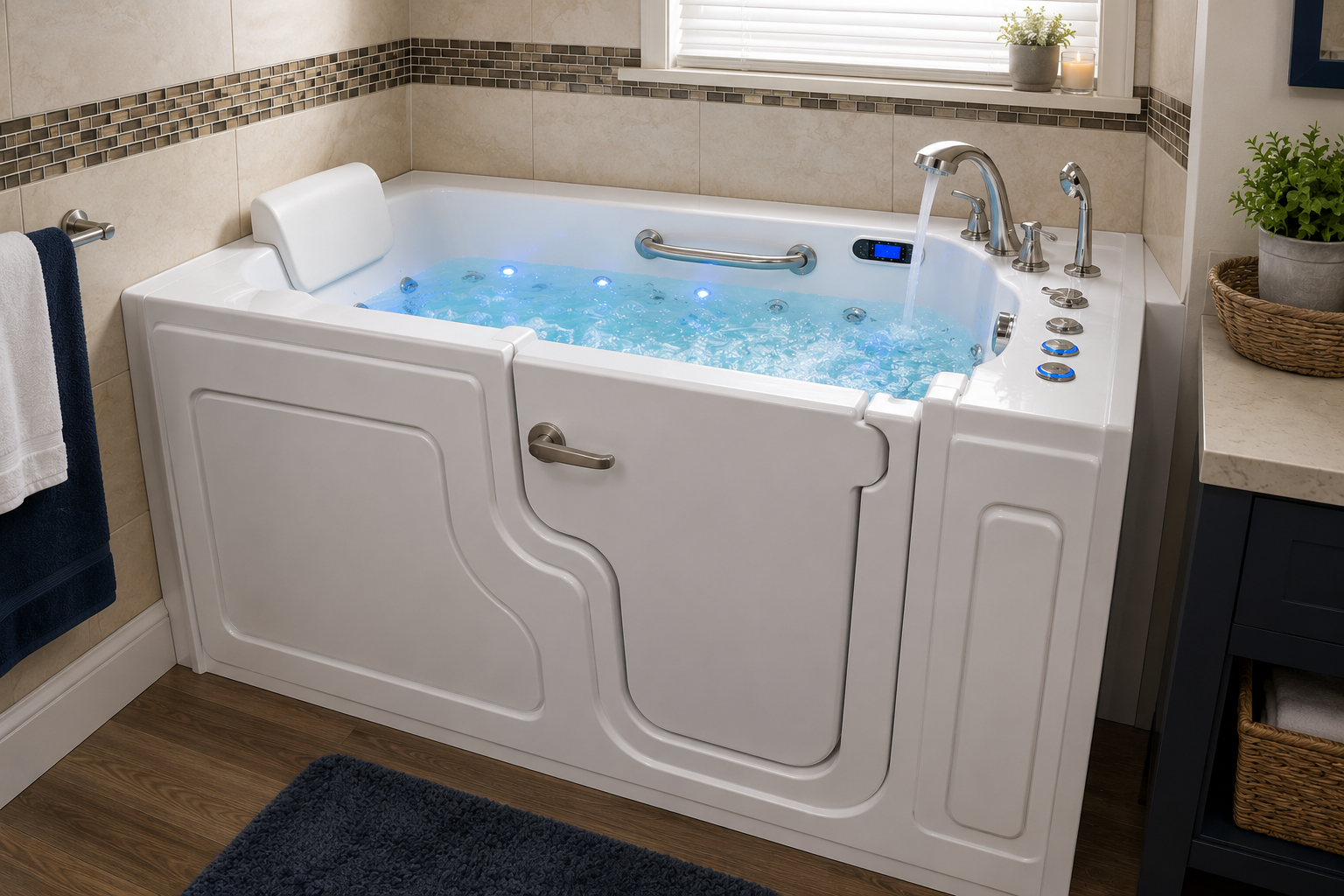 Jetted walk-in safety tub